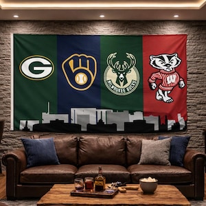 Green Bay Milwaukee Wisconsin Sportflagge - Packers Brecher Bucks Badgers Wandflagge | Mancave Garage Dekor | Wisconsin Fan Geschenk