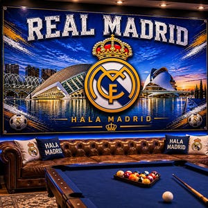 Real Madrids flagga – Hala Madrid väggbanderoll | Real Madrid Man Cave-dekoration | Fotbollsfanpresent bild 3