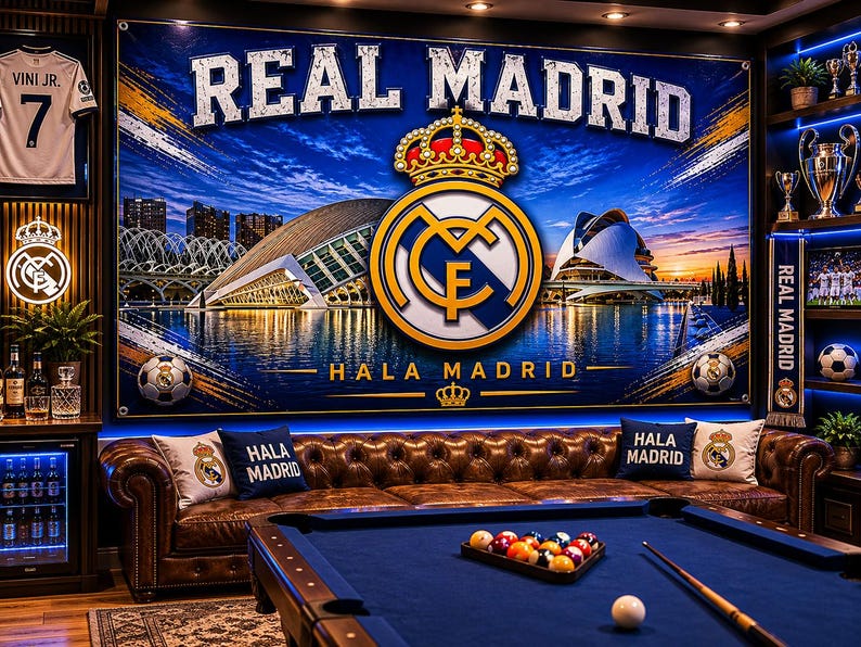 Real Madrids flagga – Hala Madrid väggbanderoll | Real Madrid Man Cave-dekoration | Fotbollsfanpresent bild 3