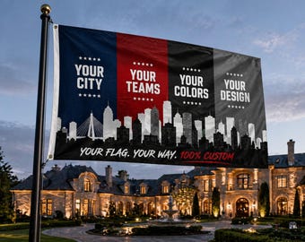 Bandeira esportiva personalizada – Qualquer cidade, qualquer time | Decoração para garagem ou espaço masculino | Presente personalizado para fãs