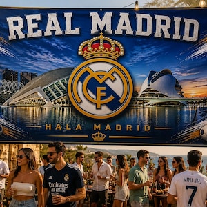 Real Madrids flagga – Hala Madrid väggbanderoll | Real Madrid Man Cave-dekoration | Fotbollsfanpresent bild 2