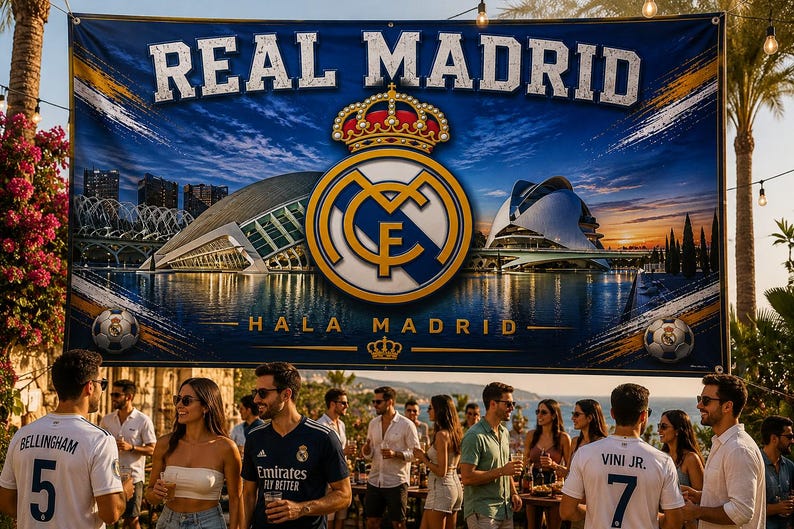 Real Madrids flagga – Hala Madrid väggbanderoll | Real Madrid Man Cave-dekoration | Fotbollsfanpresent bild 2