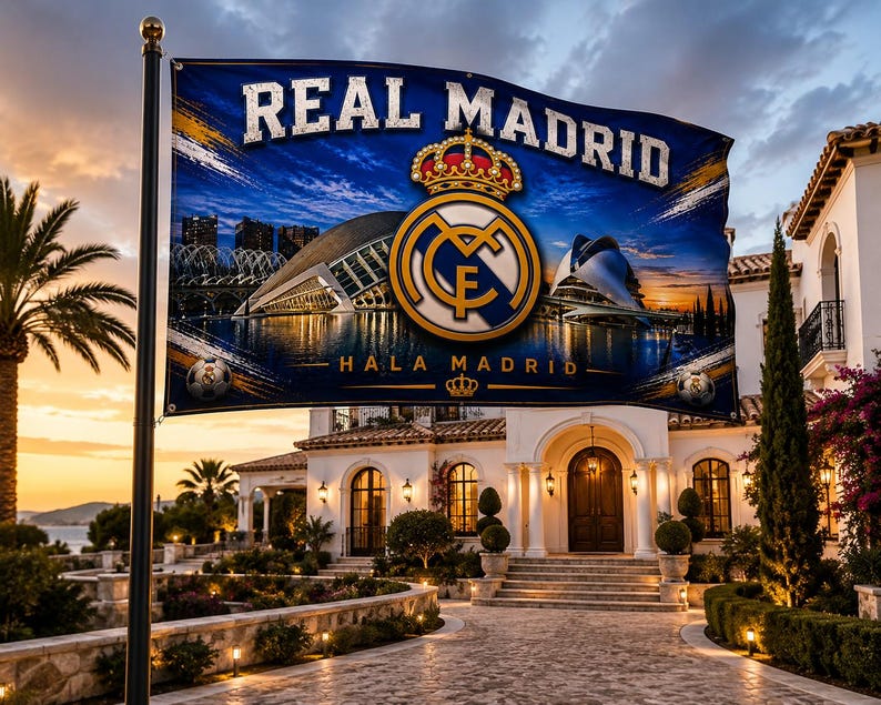 Real Madrids flagga – Hala Madrid väggbanderoll | Real Madrid Man Cave-dekoration | Fotbollsfanpresent bild 1