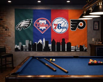 Flaga sportowa Filadelfii – Flaga ścienna Eagles Phillies 76ers Flyers | Dekoracja garażu Mancave | Prezent dla fana Filadelfii