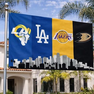 ロサンゼルス スポーツフラッグ – レイカーズ、ドジャース、ラムズ、ダックス ウォールフラッグ | マンケイブ ガレージ デコレーション | LA ファンギフト