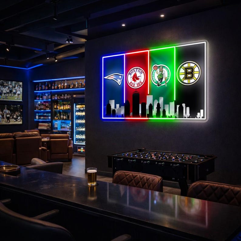 UPDATED With NEW Logo BACKLIGHTING- Custom Boston Sports Led Wall Sign ...