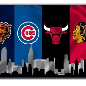 Chicago Sports Flag – Bears Cubs Bulls Blackhawks Wall Flag | Mancave Garage Decor | Chicago Fan Gift image 3