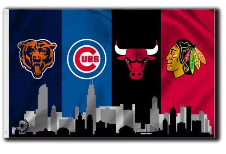 Chicago Sports Flag – Bears Cubs Bulls Blackhawks Wall Flag | Mancave Garage Decor | Chicago Fan Gift image 3