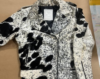 Hair-On Cowhide Leather Moto Jacket: Classic Cow Print Western Coat