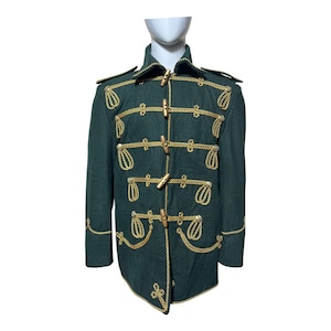 Men&#39;s New 19th Century Green Wool Hussar Tunic, Hussar style Military jacket