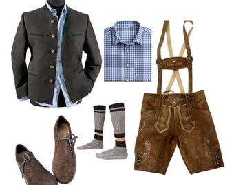 Authentieke leren lederhosenoutfit heren: Beiers kostuum Oktoberfest