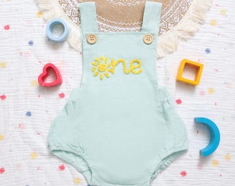 Wild One Birthday Romper for Toddler Boy Girl,Personalised Baby Name Romper,Linen Cotton Romper with Name,Spring Summer Newborn Baby Outfit
