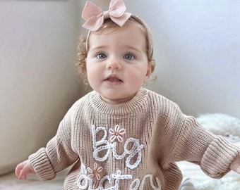 Big Sister Embroidered Sweater, Embroidery Sweater for Sibling Announcement, Knit Toddler Gifts