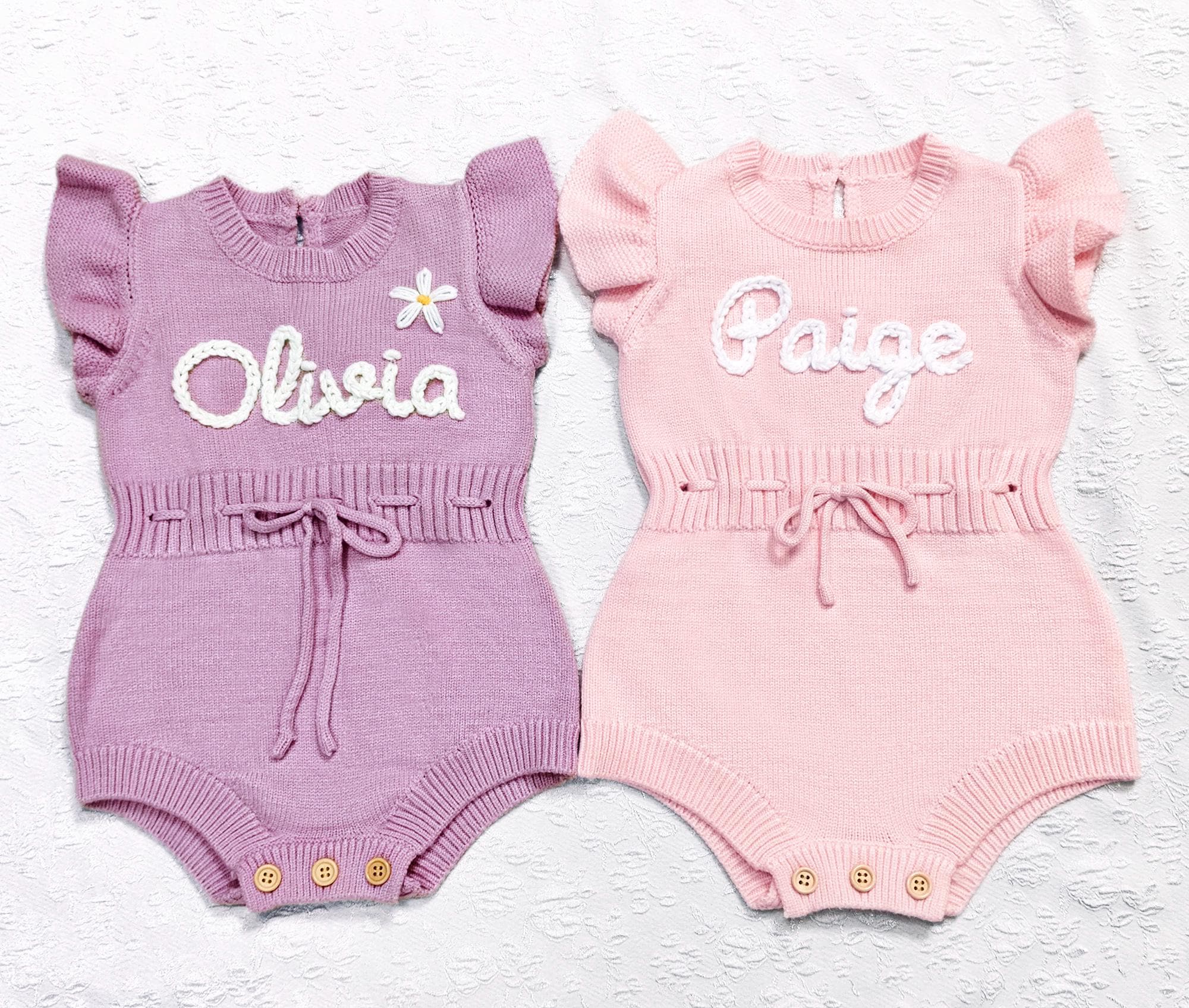 Hand Embroidered Name Baby Girl Romper,First Birthday Outfit,Purple Knit Romper,Smash Cake Dress,Embroidered One Romper,Baby Gifts for Girl