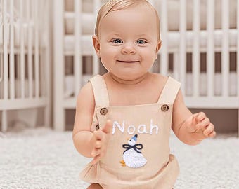 Personalized Baby Boy Romper,Embroidered Romper,Custom Name Baby Romper,1st Birthday Outfit,Linen Romper with Name,Silly Goose Birthday Gift