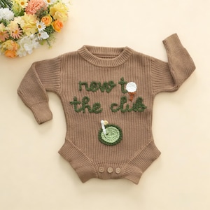 Completo neonato "New To The Club", tutina con maglione da golf per neonati, annuncio di gravidanza, tutine da minigolf, regalo per neomamme e neopapà