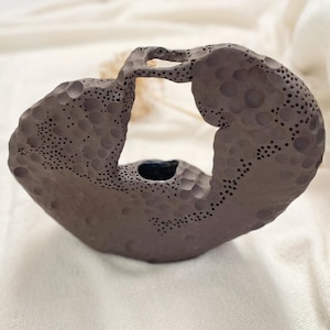 Handmade Ceramic Vessel: Unique Rustic Pottery in Dark Brown Stoneware