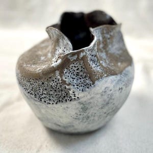 Hand-Formed Wabi Sabi Ceramic Vase – Rustic Modern Stoneware Home Accent