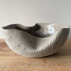 Wabi-Sabi Ceramic Bowl with Organic Texture | Handbuilt Stoneware | Glazed Interior | Imperfect Art Object