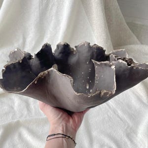 Wabi Sabi Ceramic Bowl: Handbuilt Dark Clay Sculptural Centerpiece