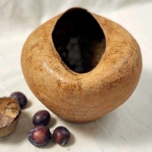 Wabi Sabi Ceramic Vessel – Handmade Stoneware Sculptural Vase with Glazed Interior – Textured Organic Pottery for Minimalist or Boho Decor