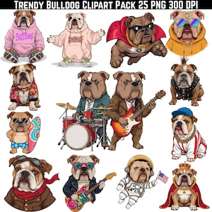 Bulldog PNG Clipart Set | 25 Bulldogs PNG | Cute Bulldog Head Illustration | Stylish Bulldog Sublimation Designs | Dog PNG Digital Download