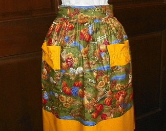 Waist Apron 25 in Long Fall on the Farm Handmade for Kitchen Cooking Craft Hostess Activities Excellent Clothes Protector
