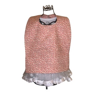 Small Floral Peach and White Cotton With Pocket Adult Bib Clothing Protector