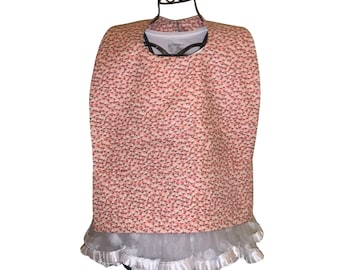 Small Floral Peach and White Cotton With Pocket Adult Bib Clothing Protector