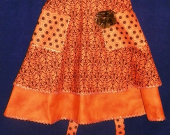 Waist Apron Orange and Brown Double Skirt 2 Pockets