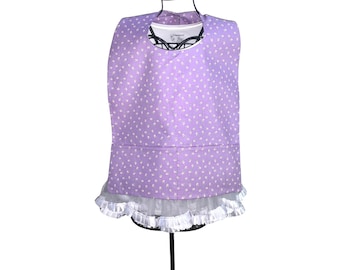 White Flowers on Lavendar Cotton With Pocket Adult Bib Clothing Protector