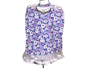 Colorful Purple and Orchard Floral Cotton With Pocket Adult Bib Clothing Protector