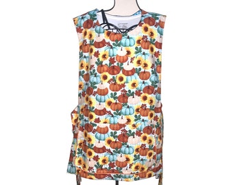 Beautiful Kitchen Cobbler Lined Apron Smock Pumpkins and Sunflowers. Handmade Kitchen Cooking Craft Activities Excellent Clothes Protector