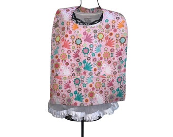 Multi Colored Peacocks Cotton With Pocket Adult Bib Clothing Protector