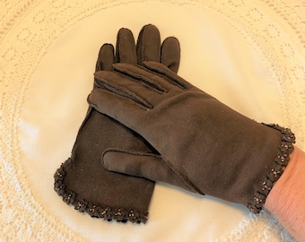 Brown Short Gloves - Suede Cloth Gloves - Dress Gloves