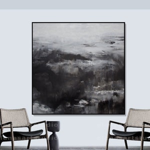 Black white print, Canvas art, Large art, Abstract Minimalist wall art Floating frame options Ready to hang 608 ElenasArtStudio