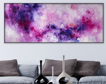 Large colorful abstract Purple red abstract print art on canvas Horizontal Modern home decor Extra large wall art 874