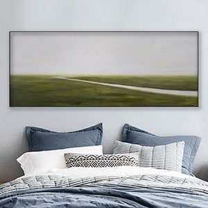 Large peaceful art, Serene print on canvas, River landscape, Horizontal wall art, Floating frames 107