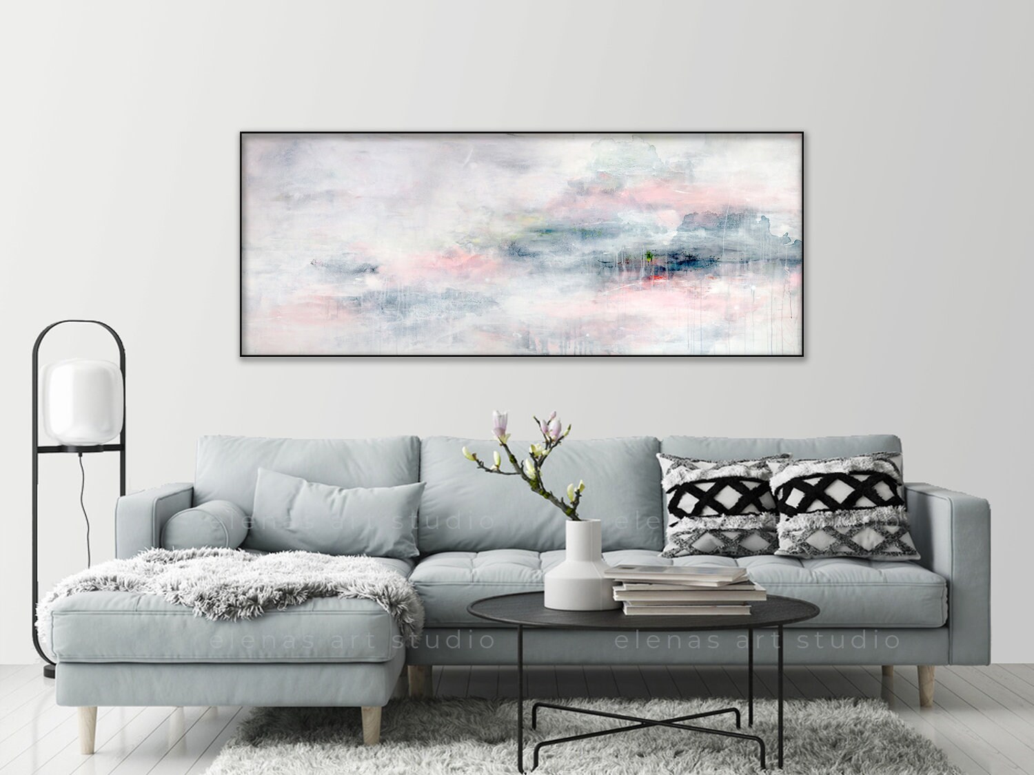 Pink gray print Large Pink gray abstract print canvas art Etsy