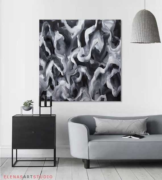 black white abstract art black white painting large abstract etsy