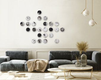 Wood wall art, Large art installation, Modern Art on wood blocks, original paintings decor, Black white