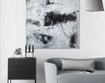 Black white abstract art Black white painting Large abstract painting on canvas Extra large painting original Minimalist art Black and white