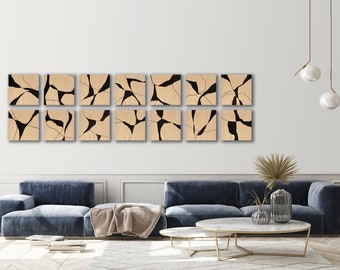 Wood blocks Wall art Abstract painting Wall art installation for commercial, residential interior Multiple Wood panels ElenasArtStudio