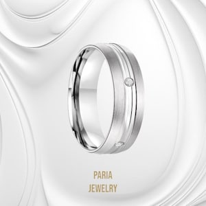 6mm Brushed Gold Ring, Matte Finish, Couple’s Ring, Handmade –Unisex Gold Wedding Band with Diamonds, Paria Jewelry
