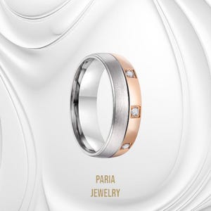 6 mm Gold Matte & Polished Diamond Wedding Band for Men  Women Elegant Modern Design Unique Engagement Ring