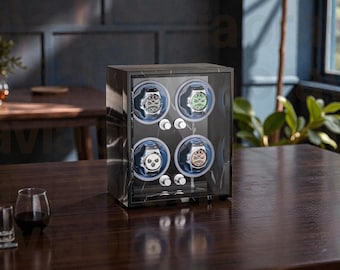 Gift for Him – Watch Winder Box | LED Display, Luxury Desk Watch Rotator