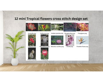 Mini patrones de punto de cruz de flores tropicales en PDF: ¡fáciles y divertidos!