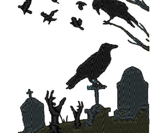 Diseño de bordado de cementerio de cuervos - Patrón digital