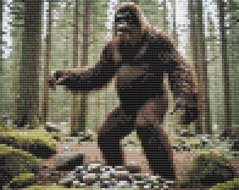 Bigfoot Throwing Stones Cross Stitch Pattern - Funny PDF Sasquatch Design