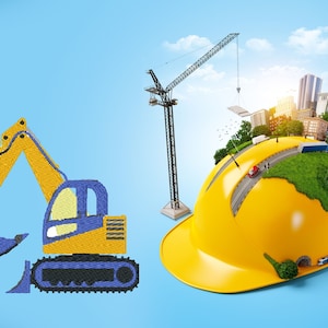 Construction excavator embroidery design